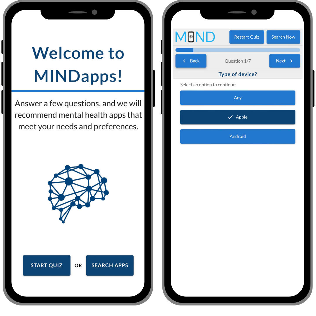 MindApps progressive web app on two smartphones